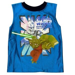 Disney Star Wars The Clone Wars Blue Sleeveless Tank Top Yoda boys XS 4 5